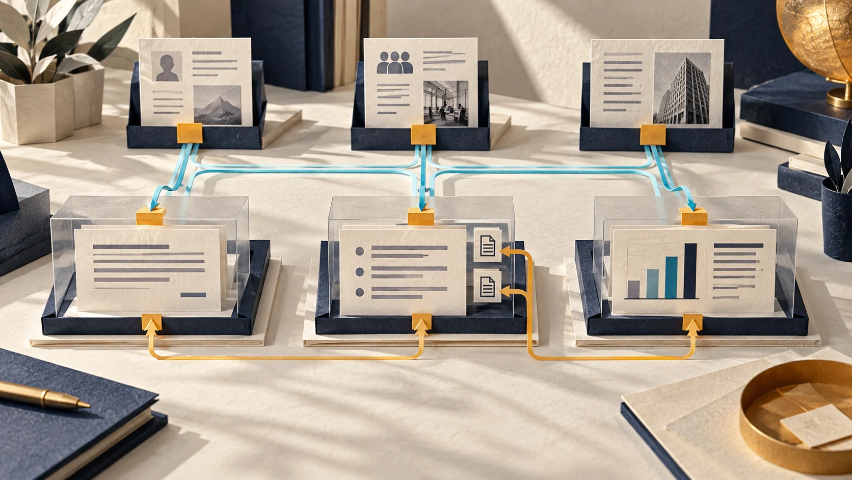 Separate evidence-bound workstations for summaries, cited briefings and trend commentary