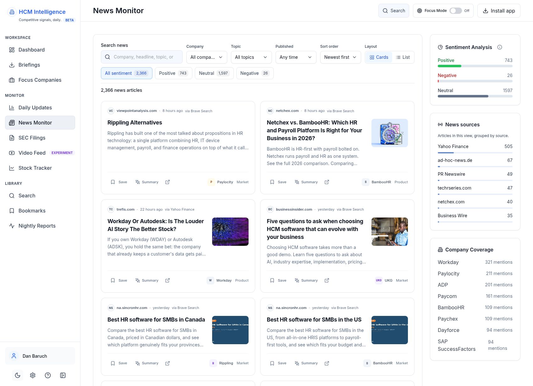 News Monitor desktop view