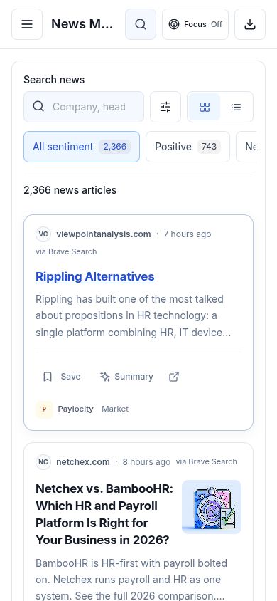 News Monitor phone view