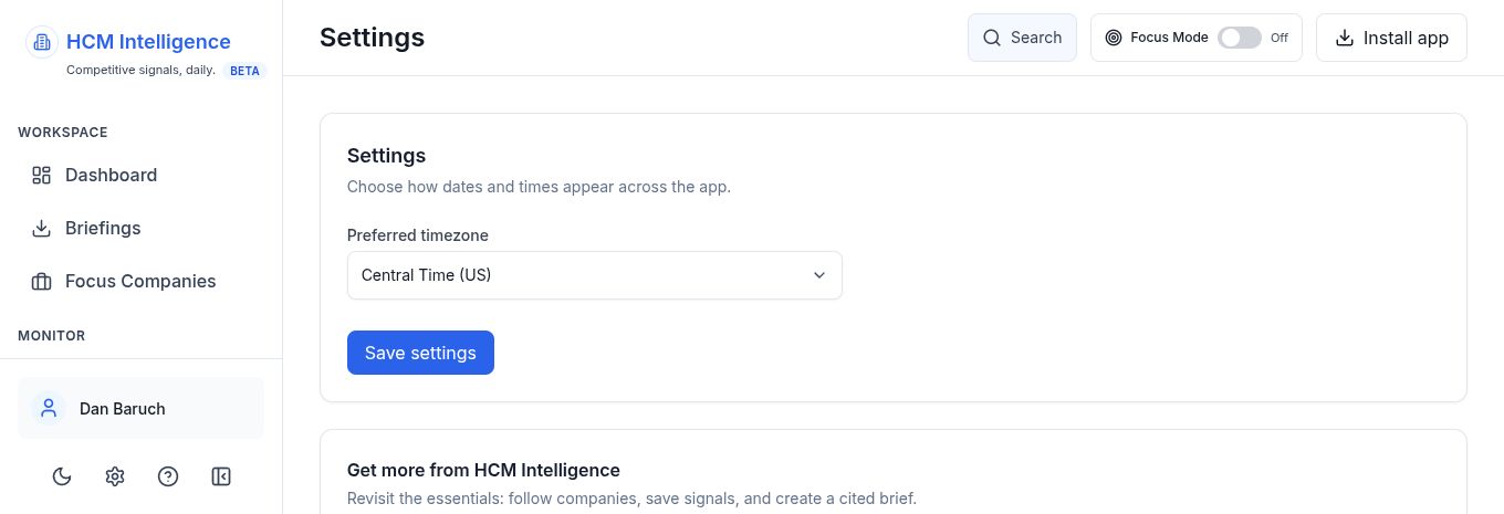 Timezone preference and onboarding walkthrough entry point